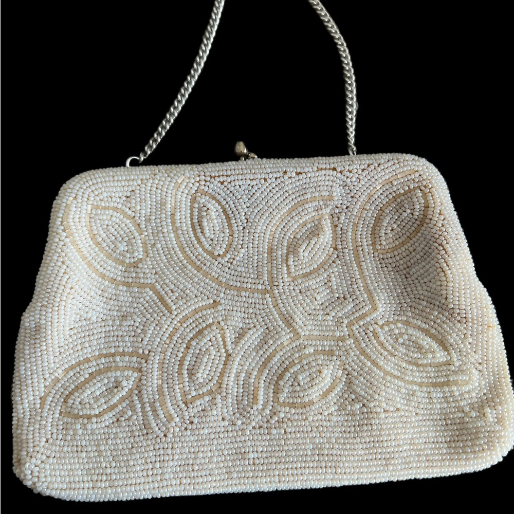 Vintage 50’s Sharonee like Beaded Purse Made in Japan Beige Beads Weave Swirl. - Picture 3 of 8